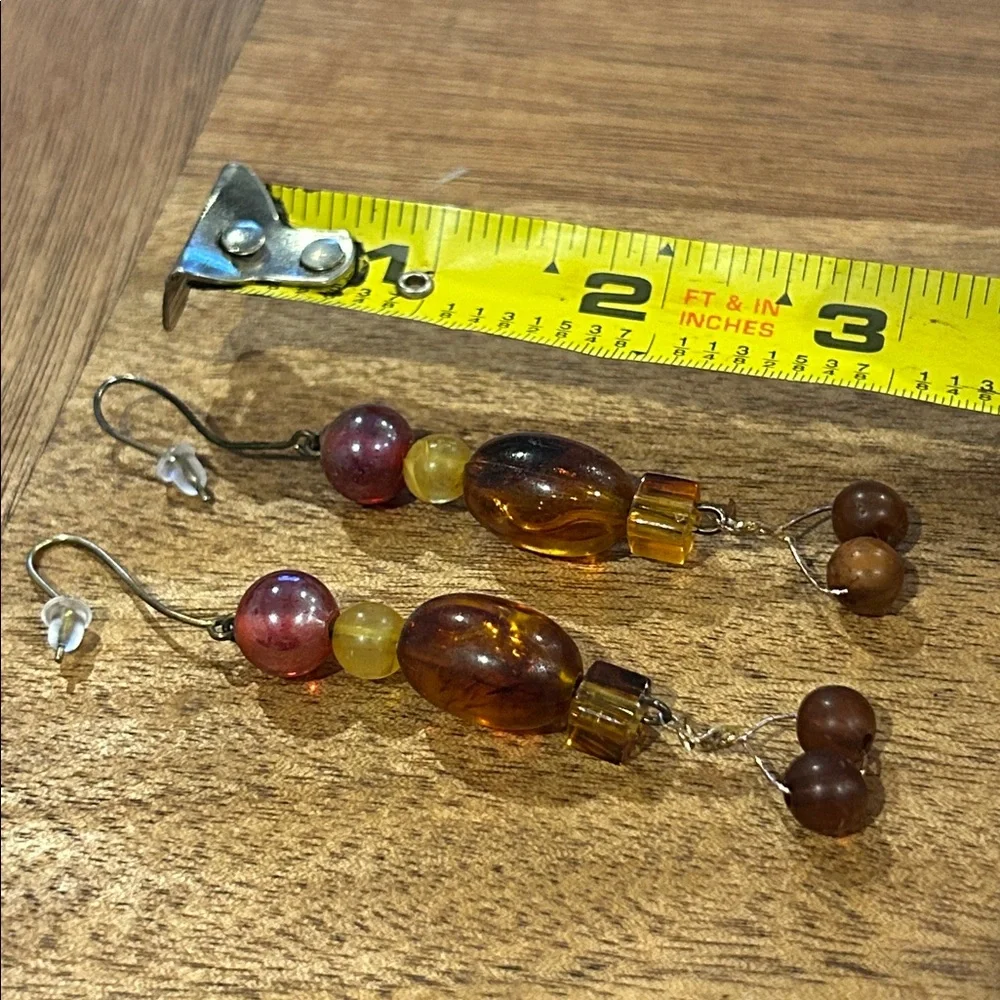 Beaded Vintage Dangle Earrings with Amber and Brown Tones Natural Casual